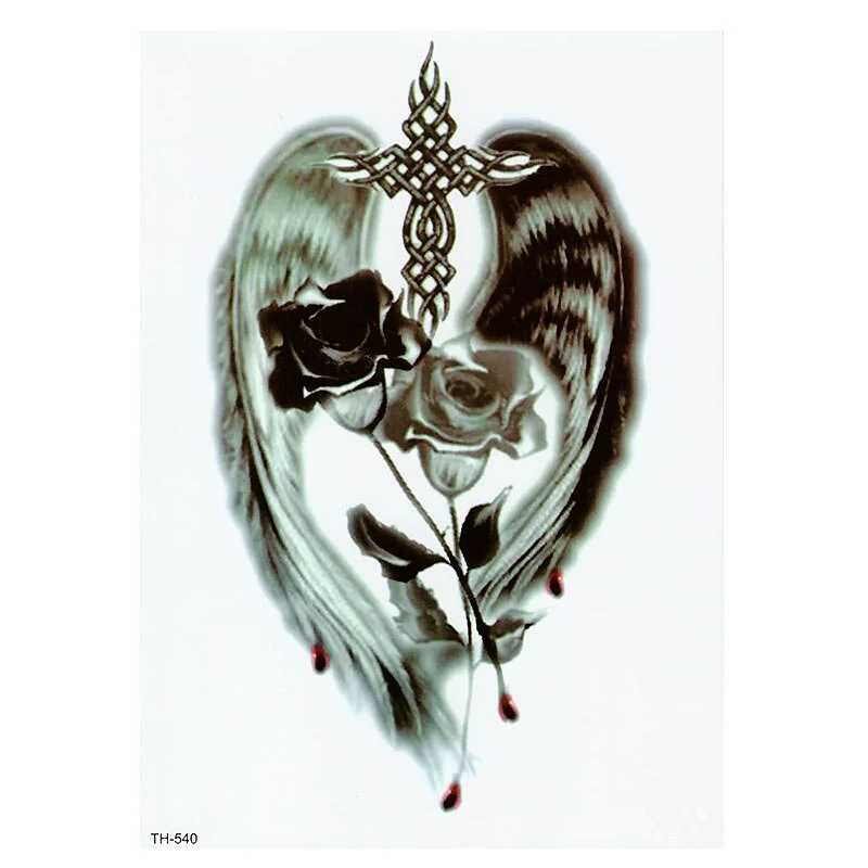 CROWN SKULL SCYTHE DEATH ANGEL WINGS CROSS TEMPORARY TATTOO, CRUCIFIX, BODY ART, MENS, WOMENS