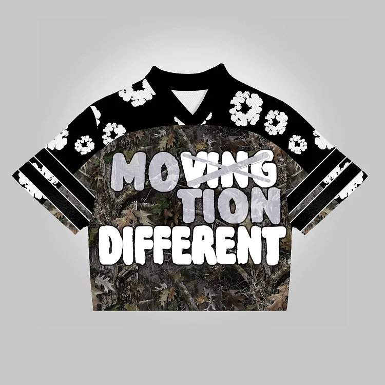 Vintage Motion Different Camo Jungle wreath graphics Blokecore Blokette Jerseyfit V-neck T-shirt