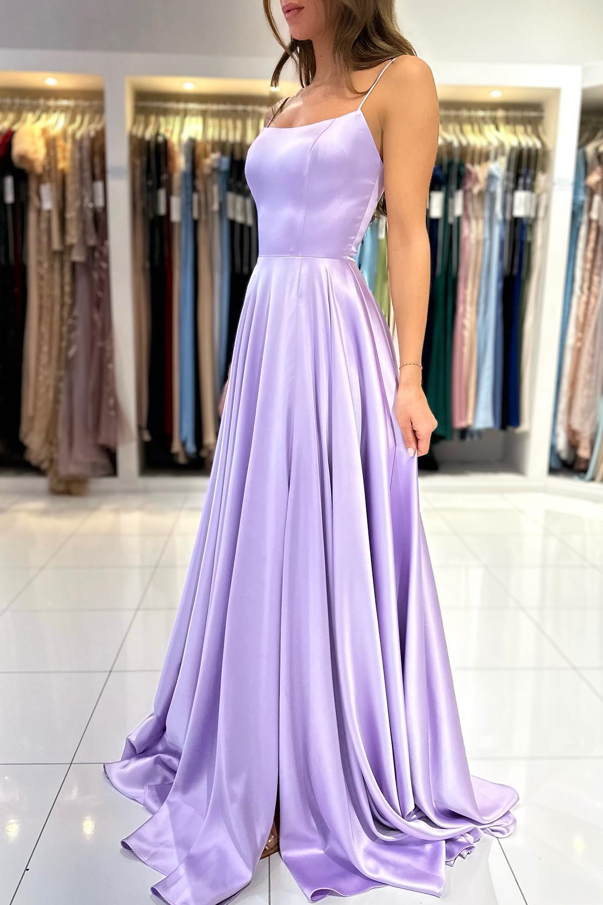 Dresseswow Lilac Spaghetti-Straps A-line Prom Dress Sleeveless On Sale