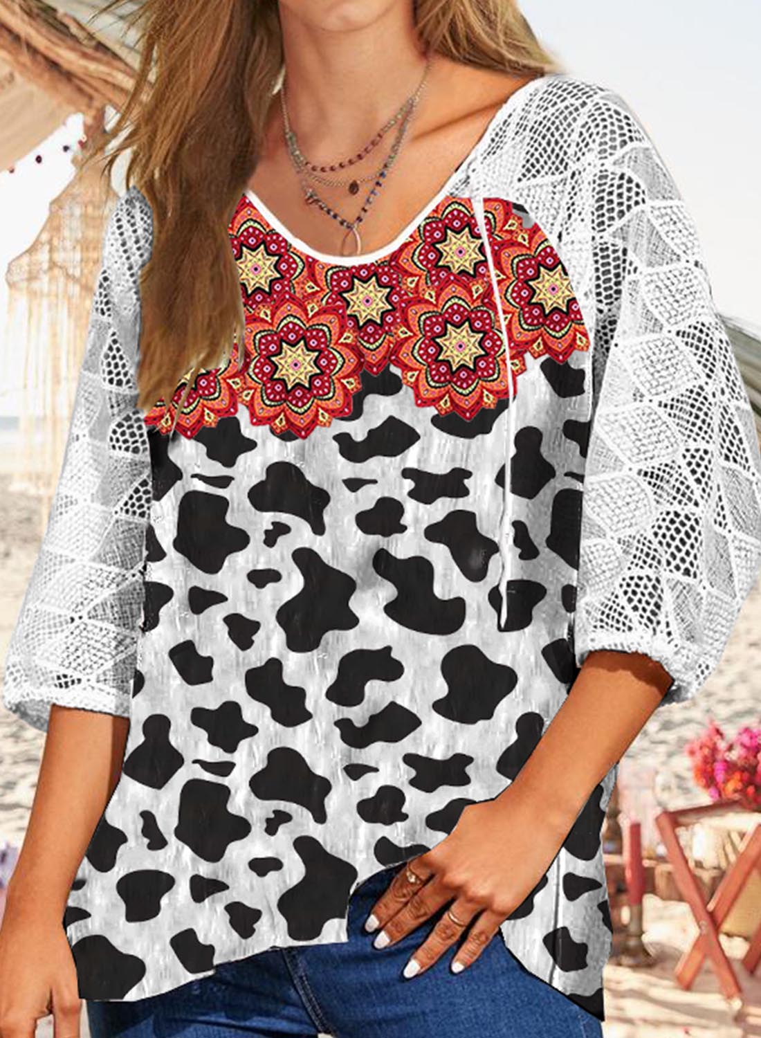 single breasted cow print blouse