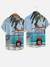 Hawaii Beach Style Beauty, Flamingo And Bus Printing Short Sleeve Shirt
