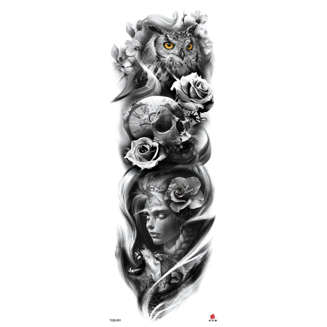 Sdrawing Arm Temporary Tattoos Sleeve for Men Women Realistic Fake Tatoo Warrior Lion Mechanical Skull Wolf Rose Tatto Sticker Totem