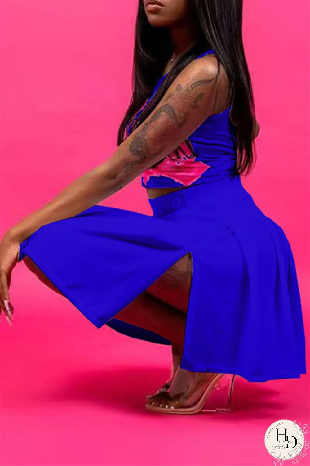 Blue Sexy Casual Letter Print Vests U Neck Sleeveless Two Pieces