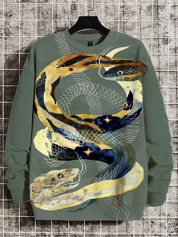 Men's Retro Abstract Art Snake Print Casual Sweatshirt