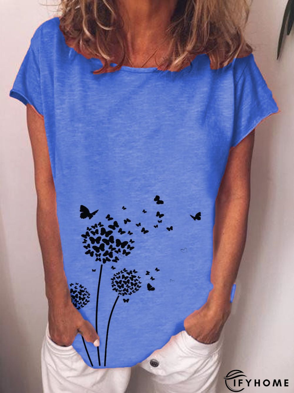 Casual Round Neck Cotton-Blend T-shirt | IFYHOME