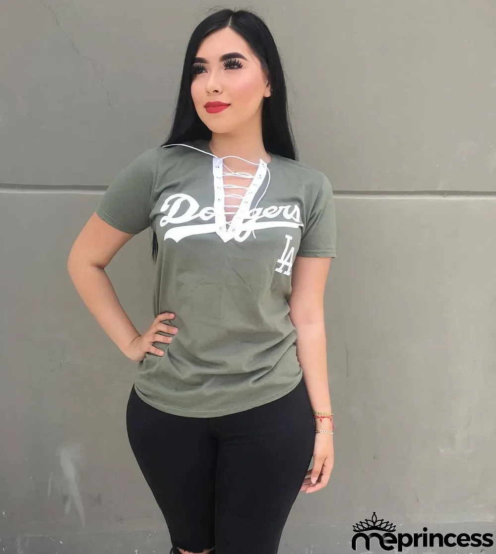 Letter Print Lace Up Short Sleeve T Shirt
