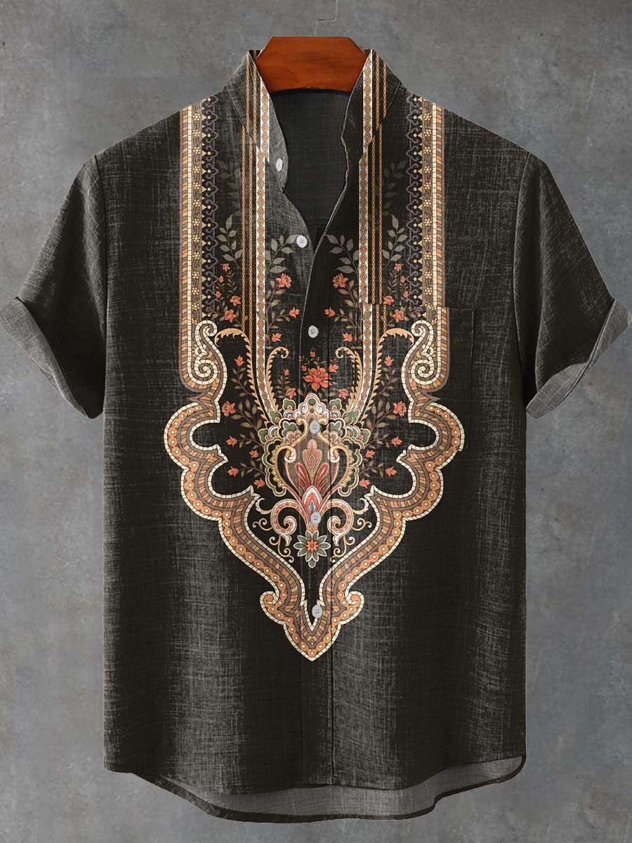 Ethnic Art Geometry Vintage Print Casual 100% Cotton Shirt