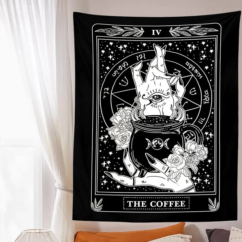 The Coffee Tarot Tapestry Wall Hanging The Gardener black Mysterious Divination Witchcraft Moon Phase Aesthetic Room Decor Mural