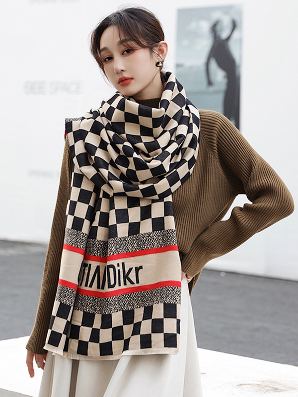 Simple Checkerboard Warm Double Sided Scarf