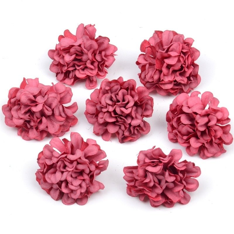 50pcs/lot Mini Artificial Flower Silk Hydrangea Head For Wedding Decoration DIY Wreath Scrapbooking Craft Cheap Fake Flowers