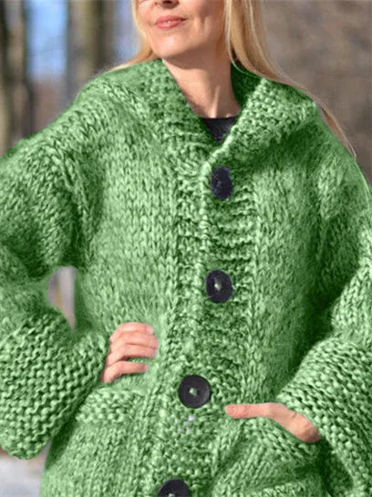 Women's Long Sleeve V-neck Solid Sweater Jacket Coat