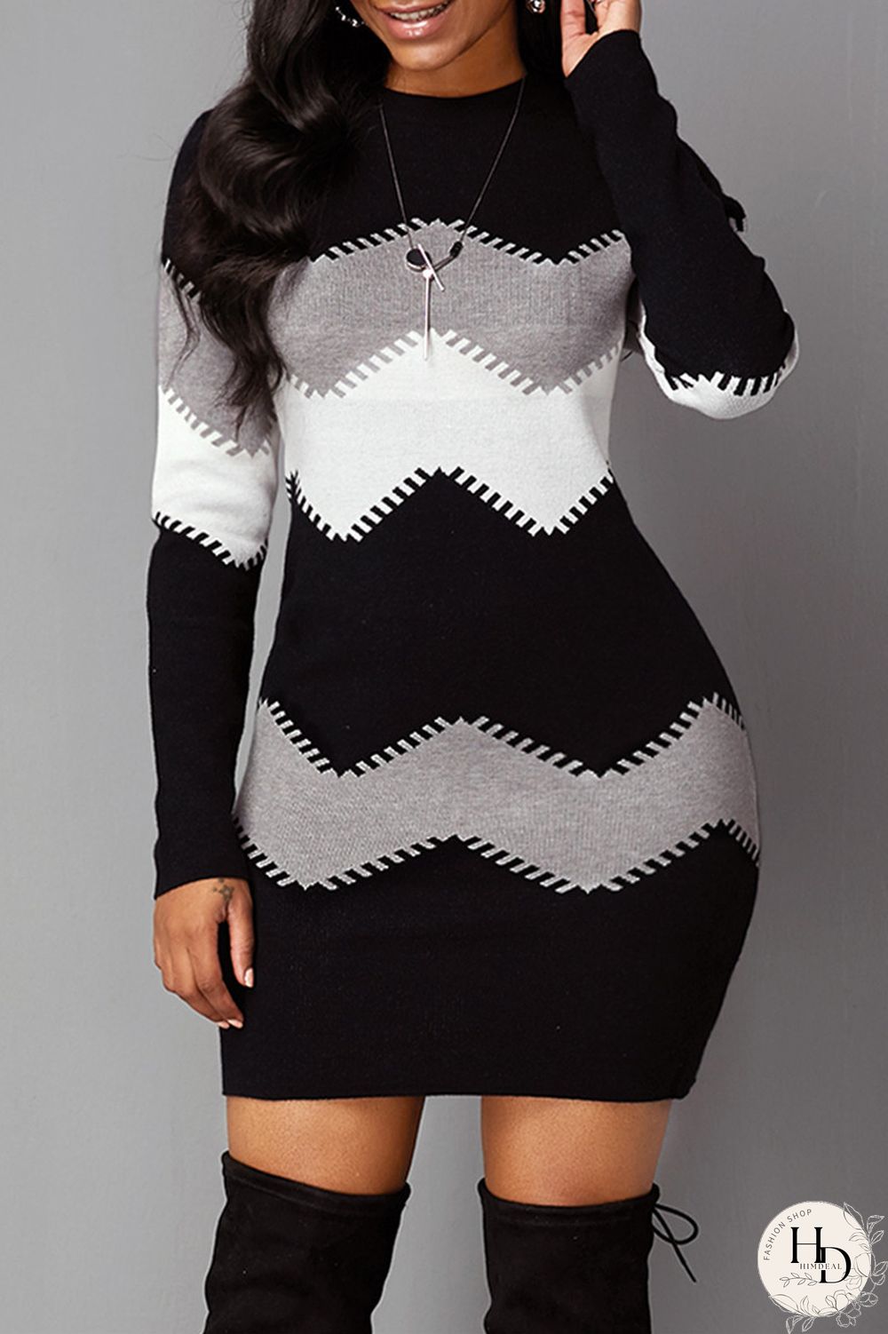 Blue Casual Print Patchwork O Neck Long Sleeve Dresses