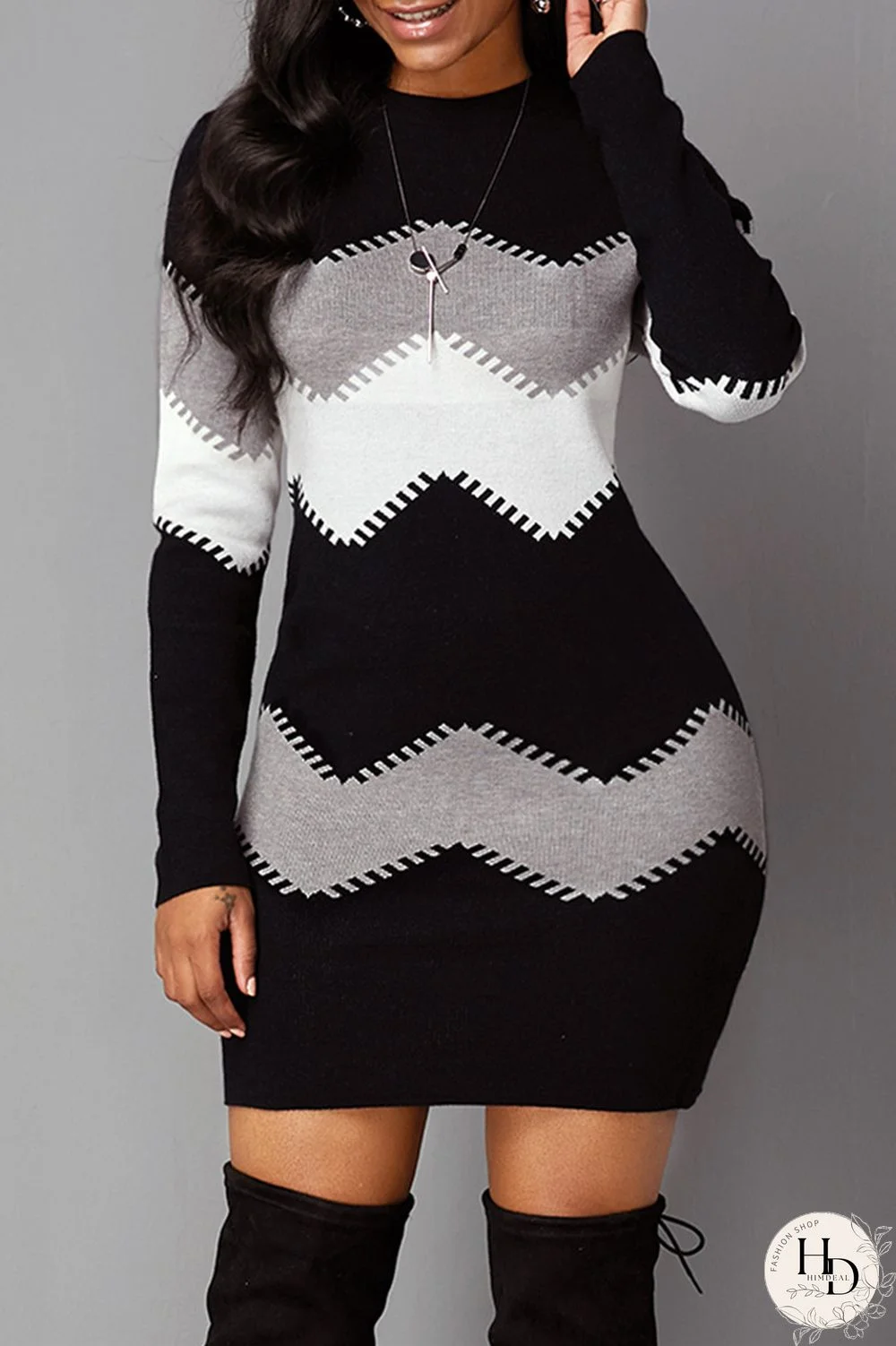 Blue Casual Print Patchwork O Neck Long Sleeve Dresses