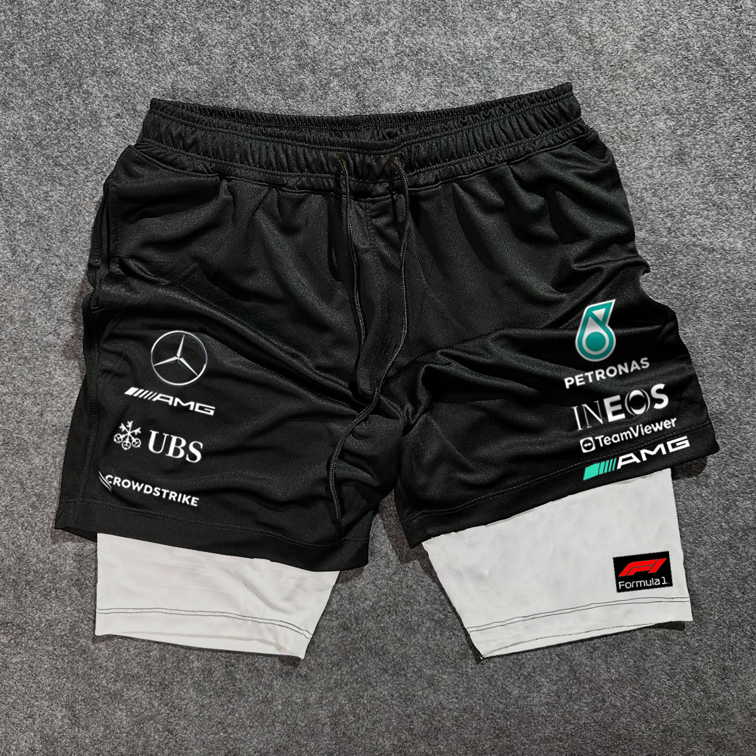 Contrast Racing Print Shorts / TECHWEAR CLUB / Techwear