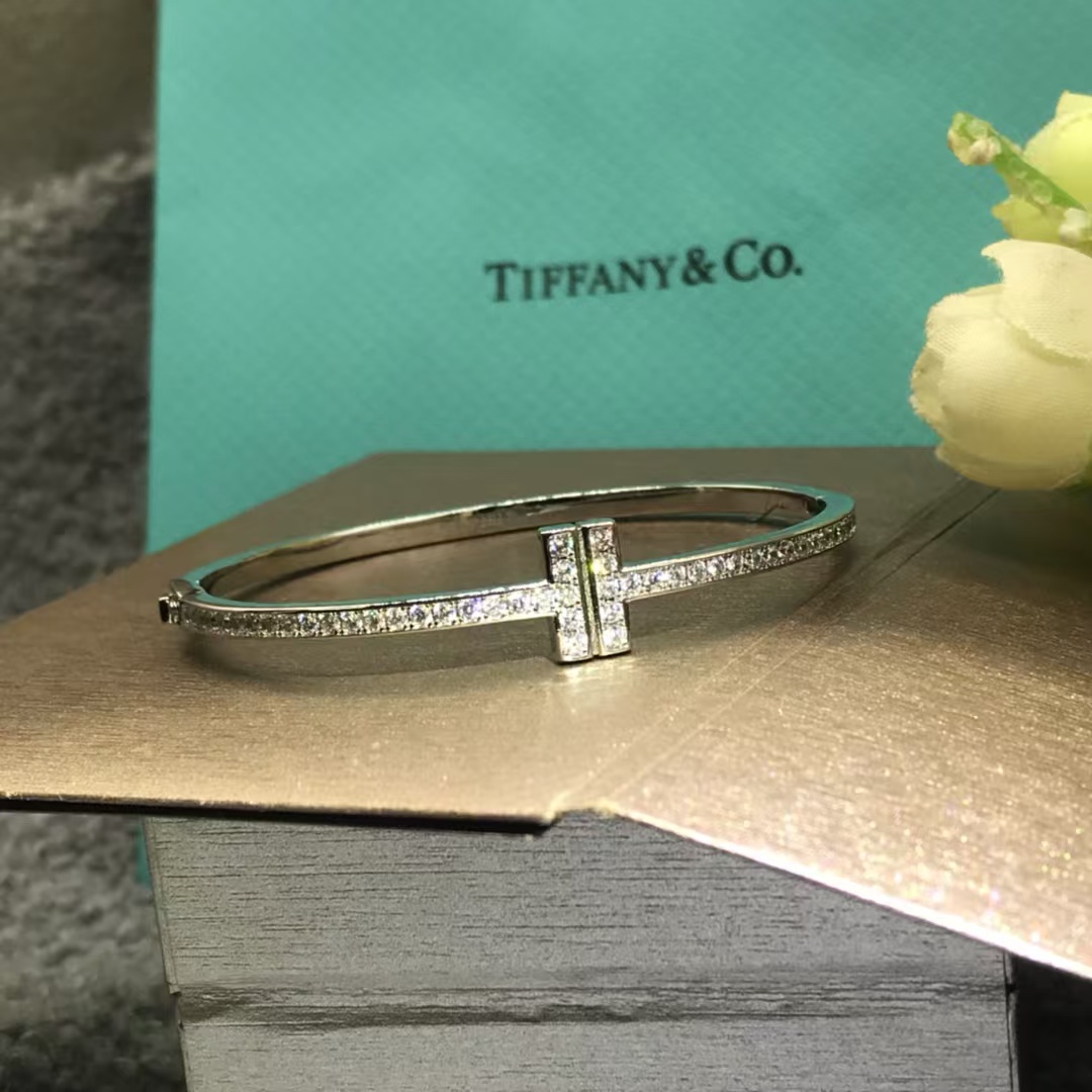 Buy replica Tiffany Full Diamond Paved Double T Bangle and replica jewelry from PICKS Jewelry