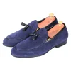Mens Blue Suede Tassel Loafers Shoes