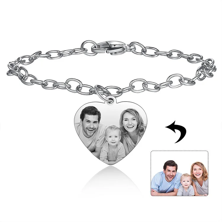 Custom Bracelet With Heart Photo Pendant Personalized With Engraving