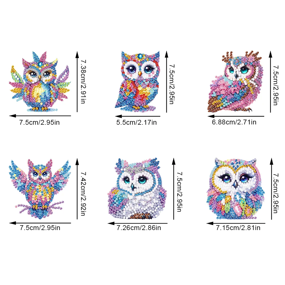 6Pcs DIY Owl Acrylic Special Shape Fridge Stickers Diamond Painting Fridge Magnet