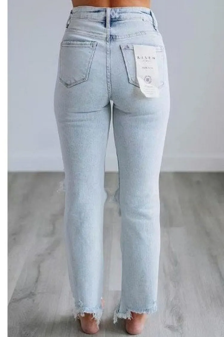 Women's Straight Leg Ankle Jeans Slimming Denim Pants