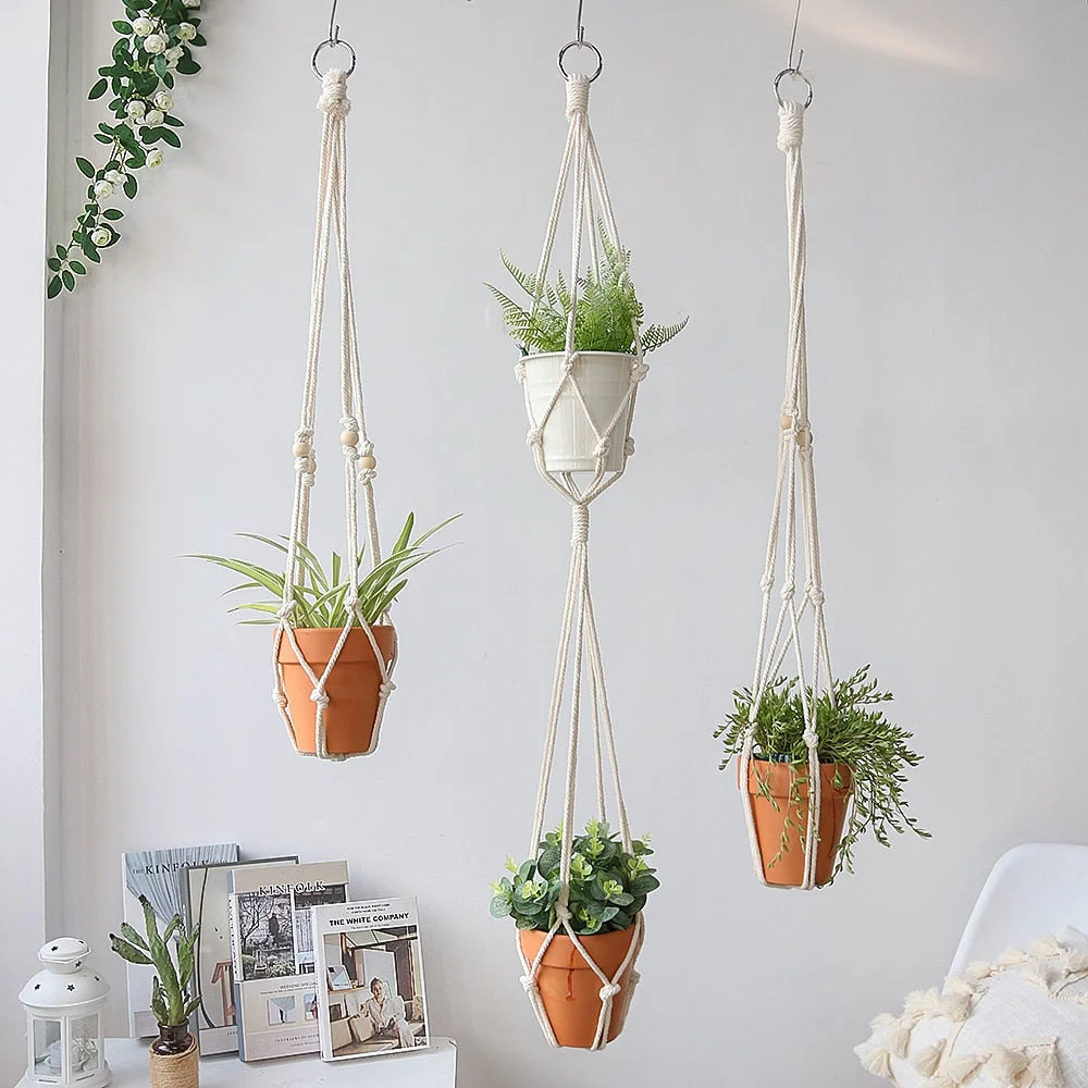 Macrame Plant Hanger Set Indoor Outdoor Hanging Planter Bohemian Home Decor Basket Flower Pot Holder Garden Home Decoration