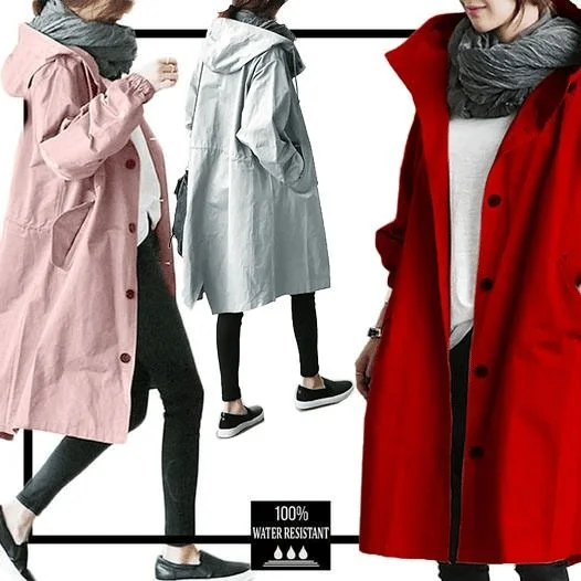 WATER RESISTANT OVERSIZED HOODED WINDBREAKER RAIN JACKET