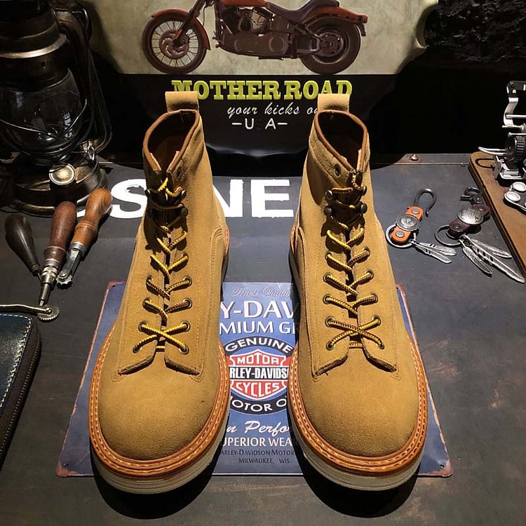 Vintage Round Toe Leather Nubuck Suede Martin Boots