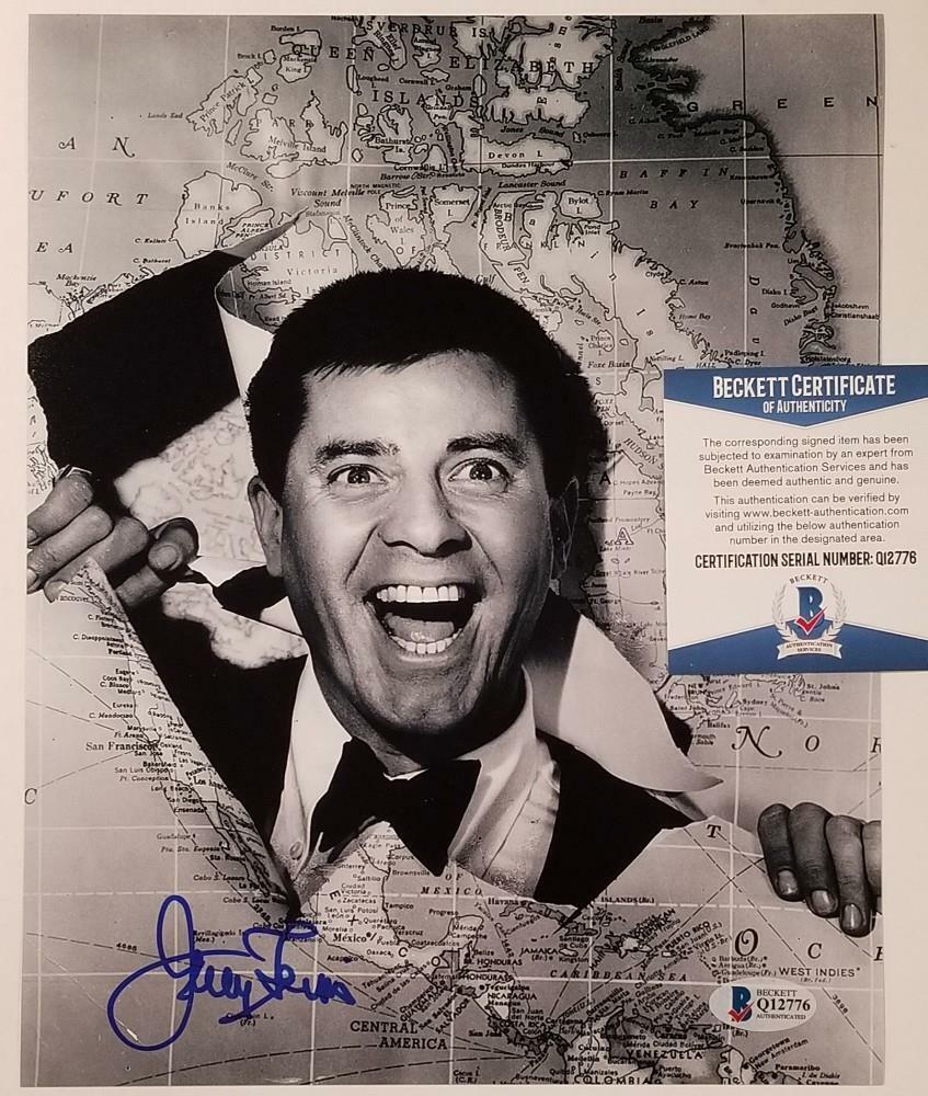 Jerry Lewis signed 8x10 Photo Poster painting Map Comedy Actor Autograph ~ Beckett BAS COA