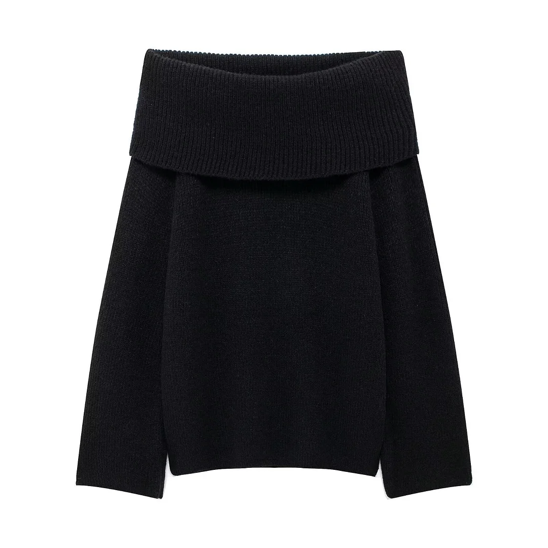 Nigikala Nigikala Women's Clothing New Pure Color Long Sleeve Straight Shoulder Collar Top