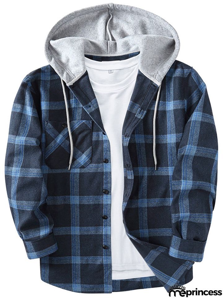 Spring Autumn Men's Trendy Plaid Hoodies