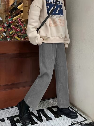 Corduroy High Waist Cropped Straight Pants