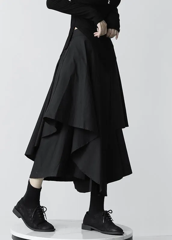 New Black Asymmetrical High Waist Patchwork Cotton Pants Skirt Fall