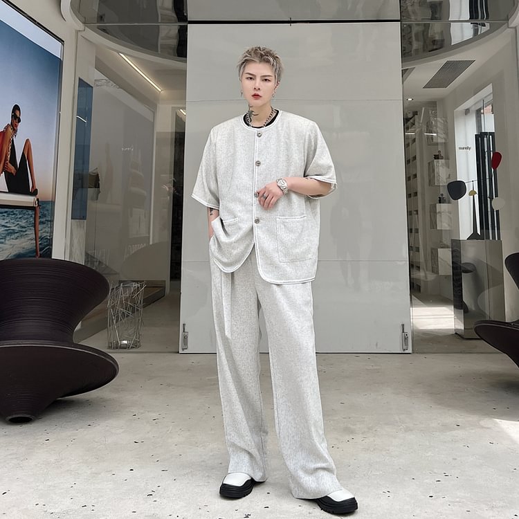 Dawfashion-Summer Short-sleeved Suit Jacket Trousers Solid Color Small Fragrance Two-color Suit-Yamamoto Diablo Clothing