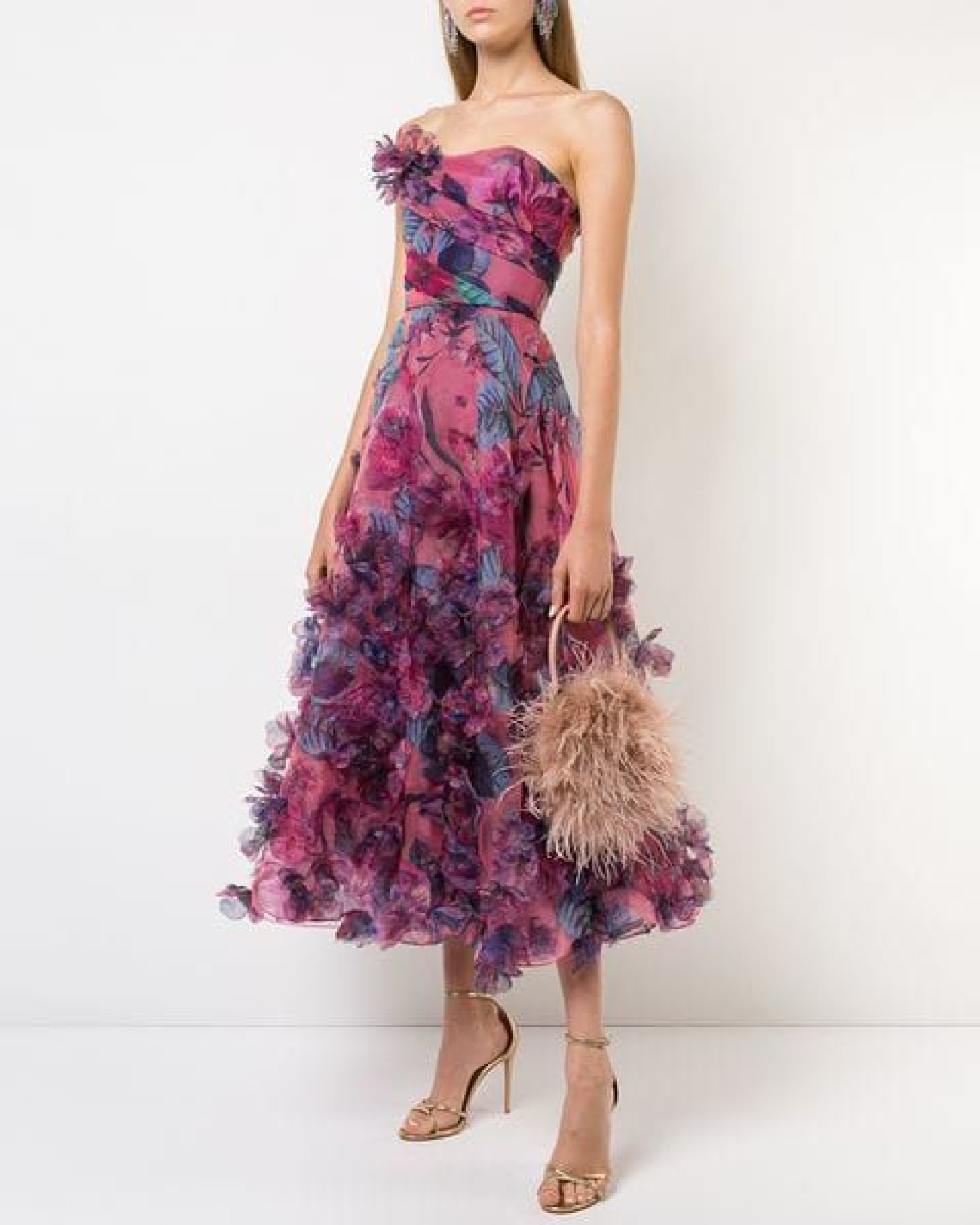 Elegant Printed 3d Floral Strip Dress