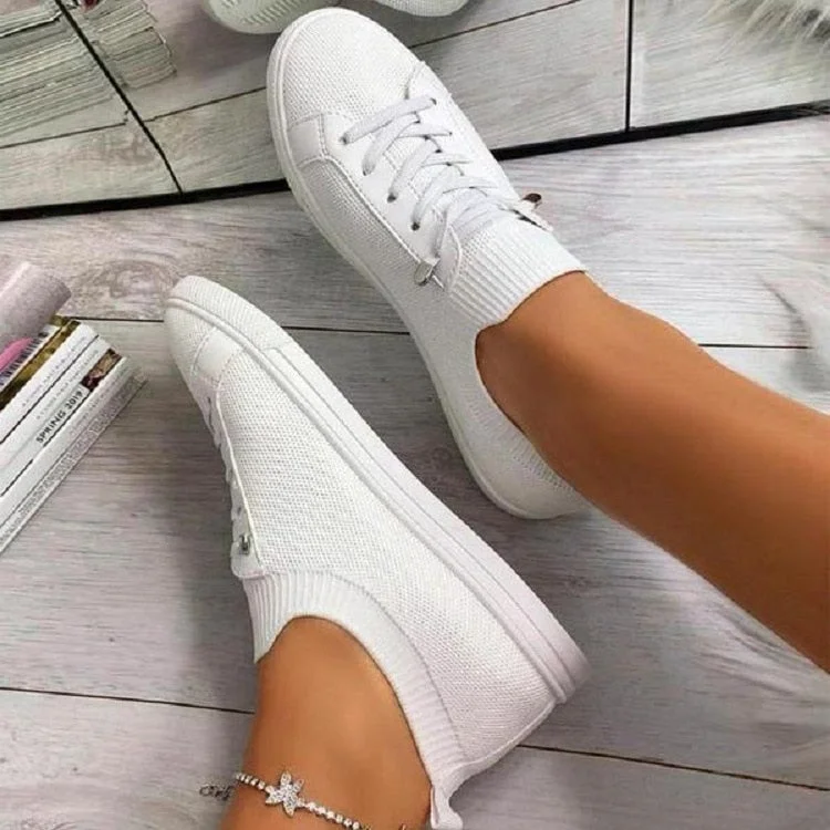 Women Shoes 2021 Zapatos Planos Breathable White Shoes Lace Up Casual Flats Women Mesh Sneakers Socofy Loafers Zapatillas Mujer