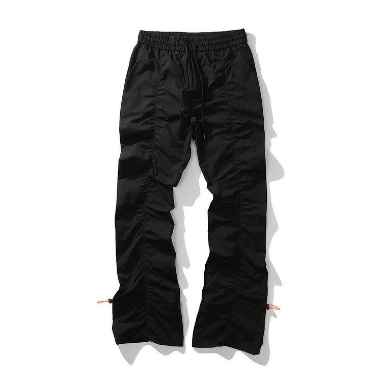 Men's Solid Color Pleated Bell-Bottom Pants Men's Hip Hop Casual Pants Large Size Retro Sports Trendy Straight-Leg Trousers Men Pants