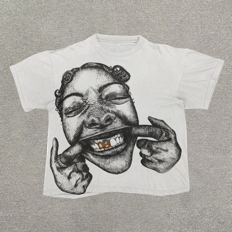Sopula Vintage Funny Face Graphic 100% Cotton Short Sleeve T-Shirt - SOPULA