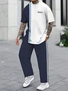 Men's fashion casual color matching striped printed short sleeved trousers two-piece set