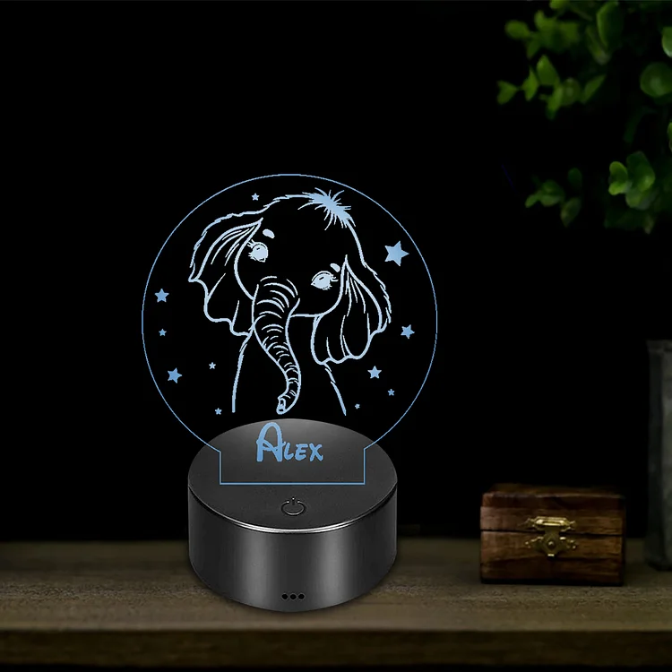 Personalized Elephant Night Light Custom Name 7 Colors LED Lamp