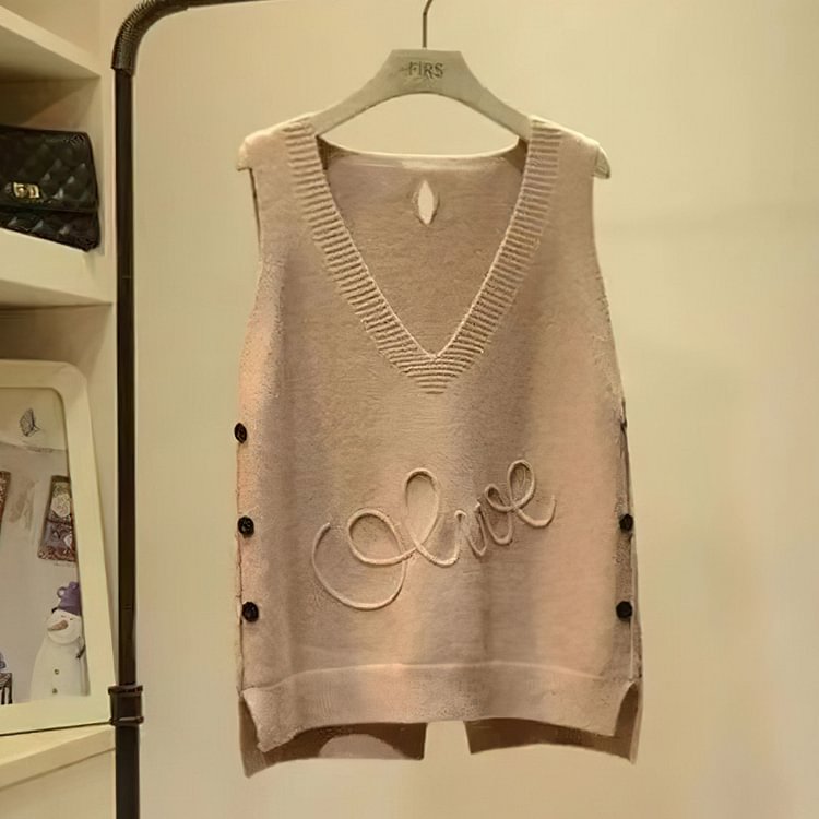 V-Neck Button Loose Knit Vest