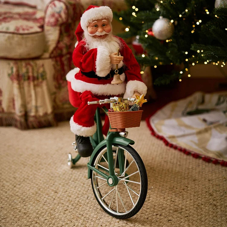 🔥kukelife🔥Mr. Christmas Cycling Santa Holiday Decoration, One Size, Multicolor