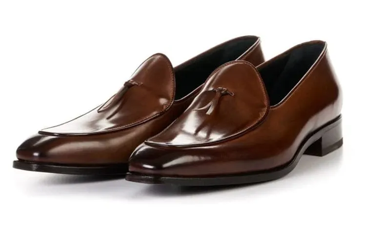 Men's Brown Leather Tassel Loafers - Handmade Dress Shoes