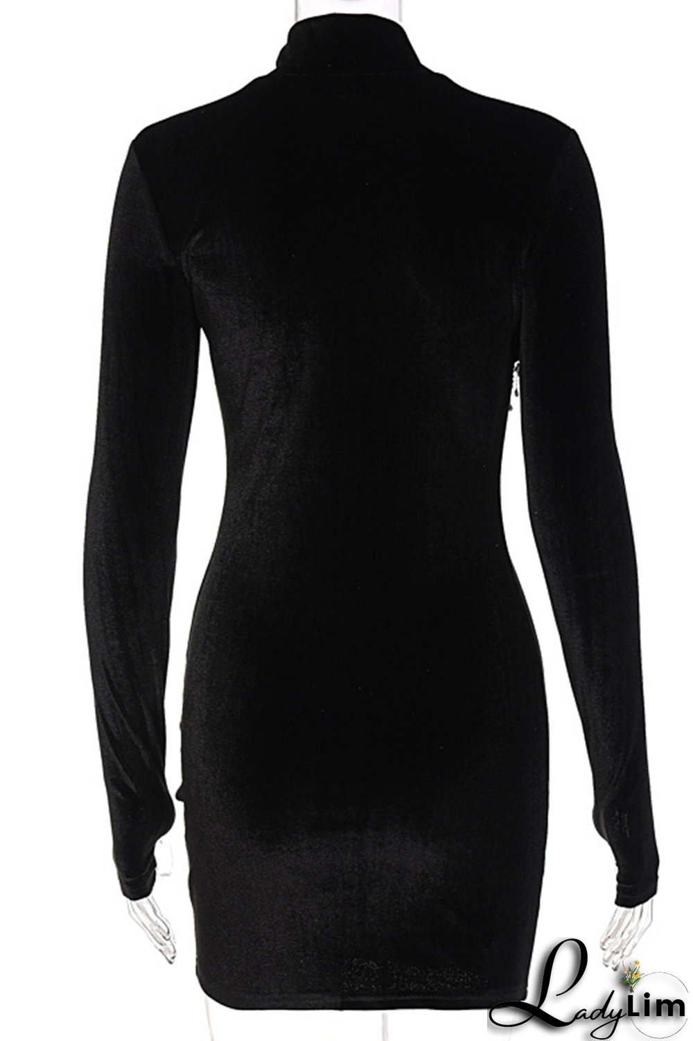 Rose Red Sexy Solid Rhinestone Half A Turtleneck Pencil Skirt Dresses