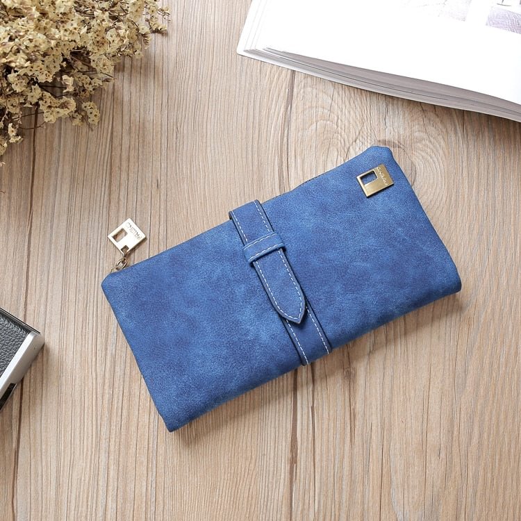 2021 Solid Drawstring Nubuck Leather Zipper Long Women Wallet Phone Bag Luxury Brand Wallets Designer Purse Card Holder Clutch