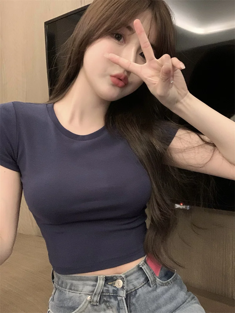 Brownm Brownm Desire Wind T-Shirt Female Sweet Hot Girl Short Slim Sexy Bottom Shirt 2023 Summer Slim Slim Short-Sleeved Shirt