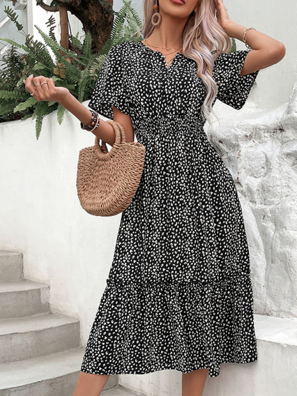 Mature Women Summer Casual Waist Irregular Graphic Print Dress