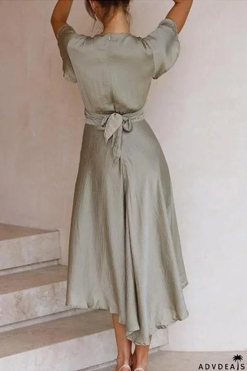 Irregularity Hem Knot Short Sleeve Dress