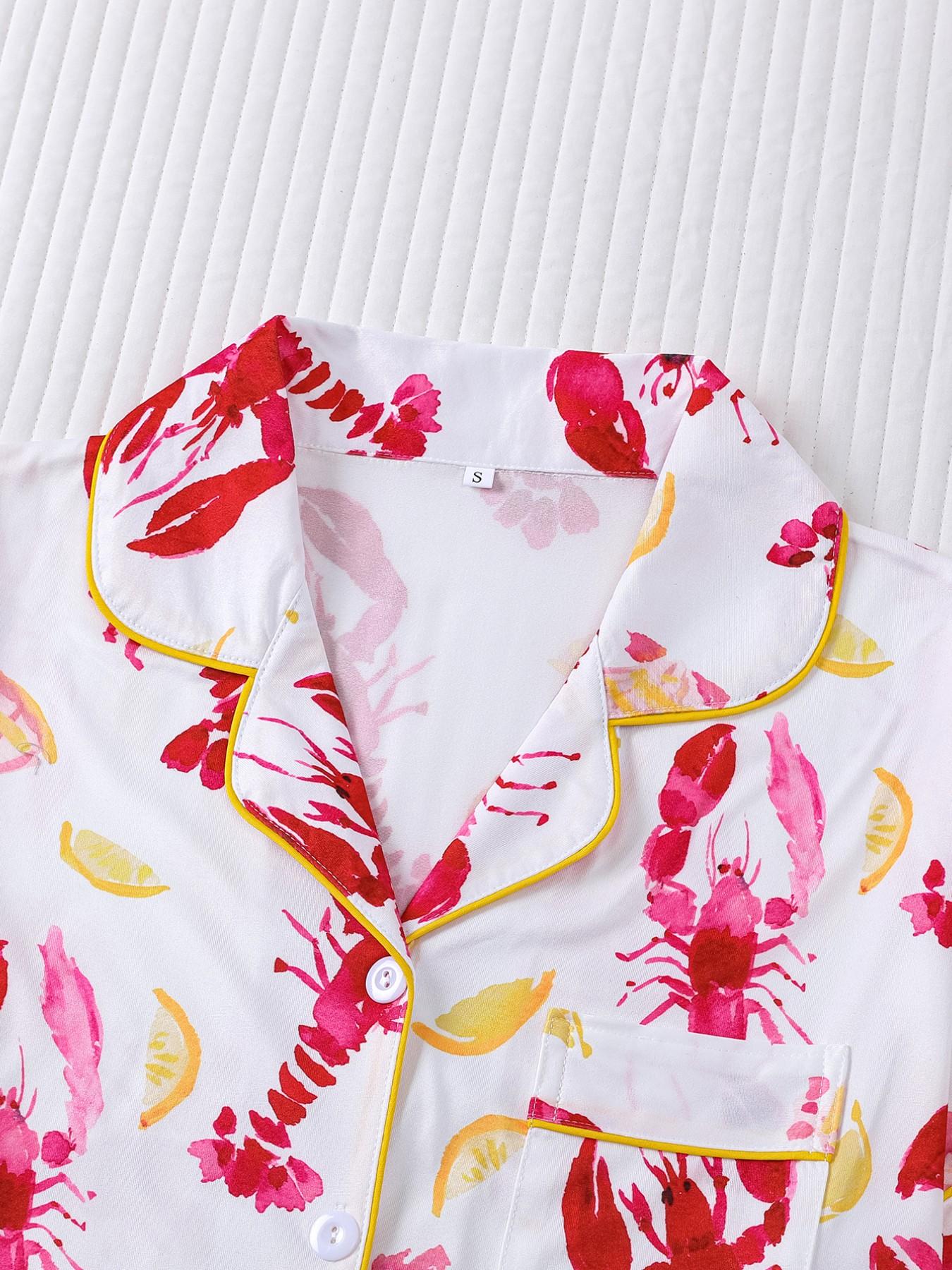 Women's Sleepwear Set, Short Sleeve Lapel Button Soft Top & Elastic Shorts, Casual Home Wear, Comfortable Daily, Pajama Set, Loungewear, Homewear, Womenswear, Lady, Pjs