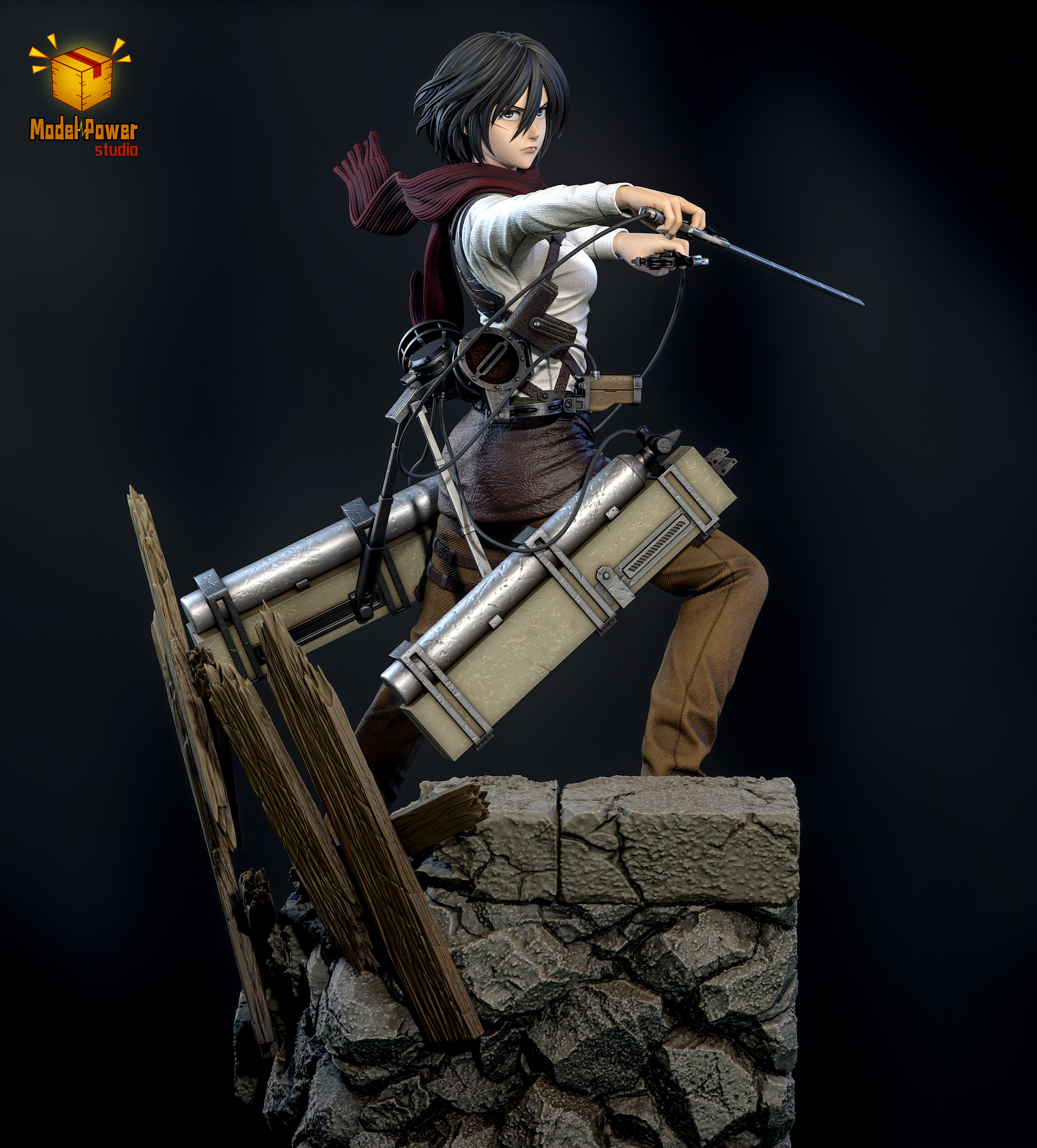 Model Power Studio - Basement Group Eren & Armin & Mikasa Statue(GK)-