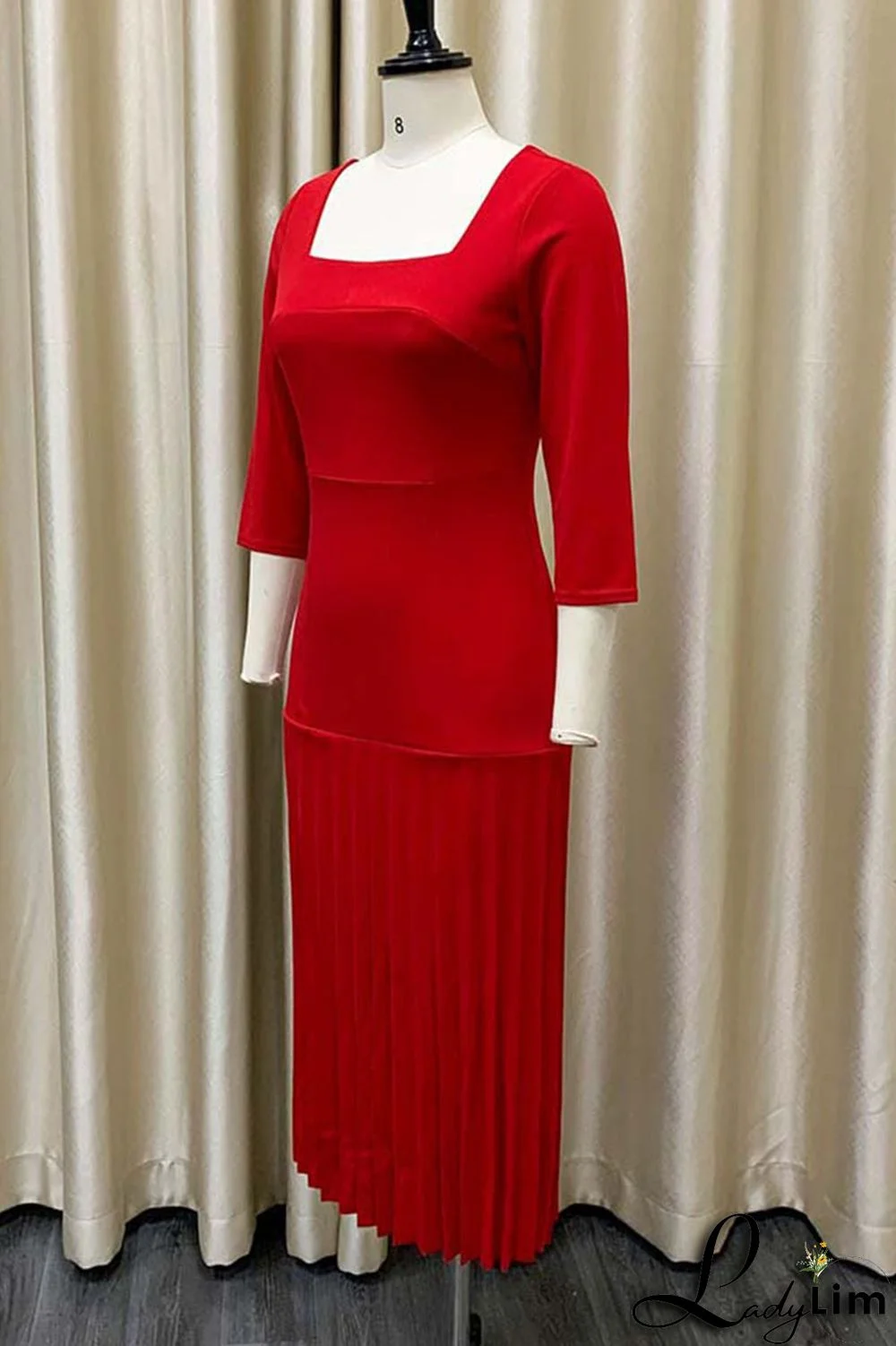 Purple Elegant Solid Patchwork Fold Square Collar Straight Dresses