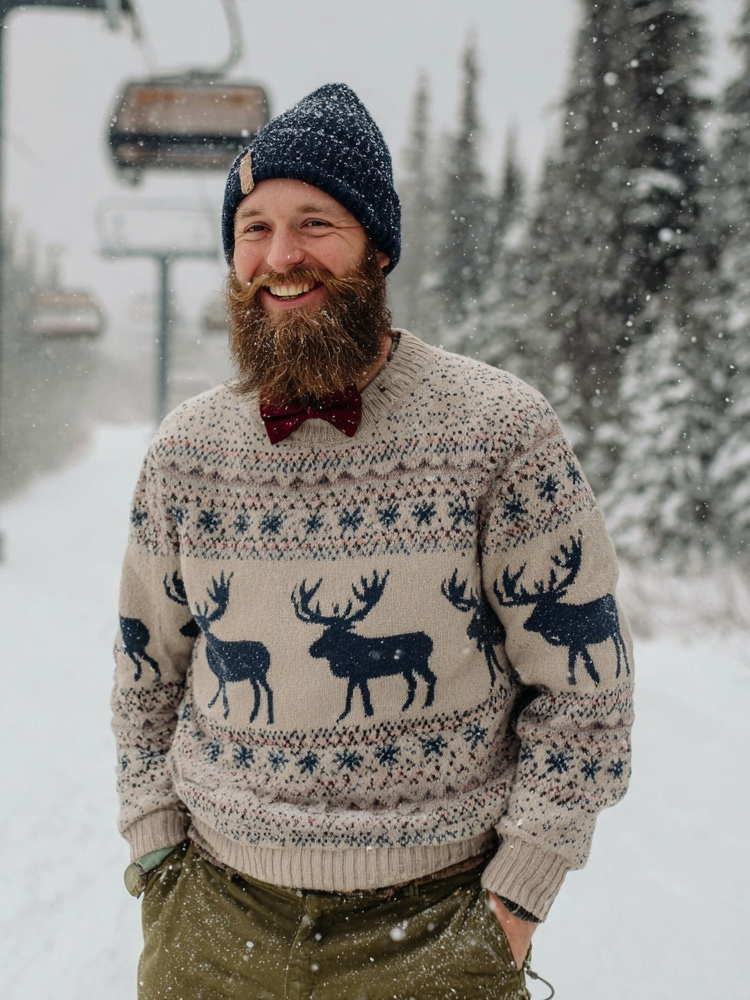 Men's Christmas Reindeer & Snowflake Icelandic Sweater elevenforest